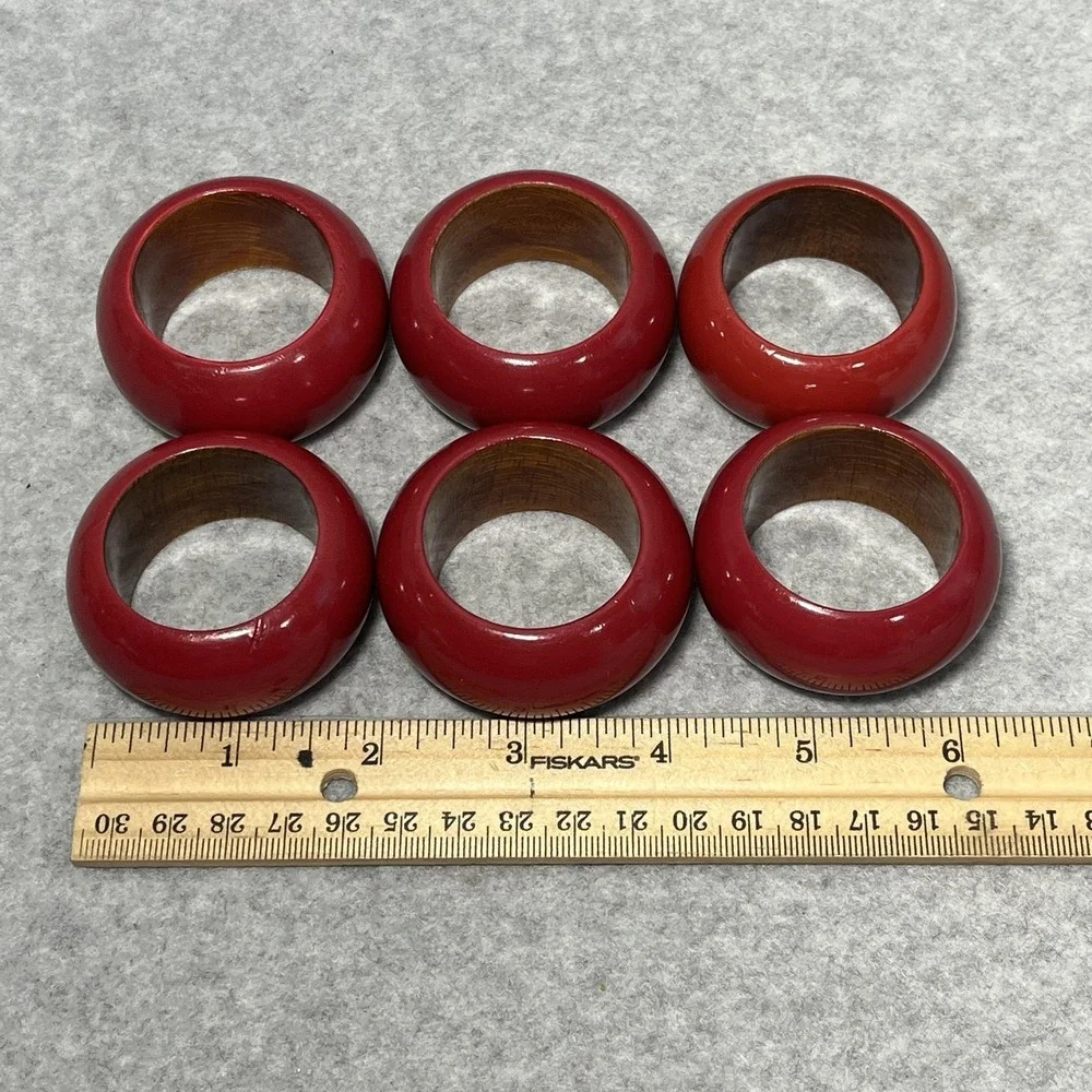 Red Lacquer Wood Napkin Rings Set of 6 Round Made‎ in India Table Decor Dining